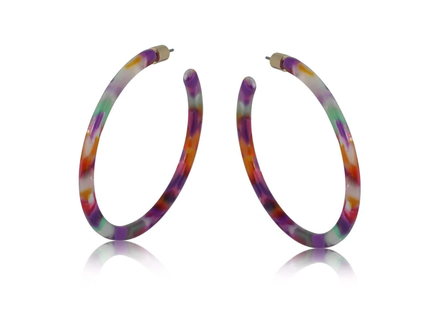 Big Metal Erica Large Hoop Resin Earrings , a Lilac, Pink and Orange . - Image 2