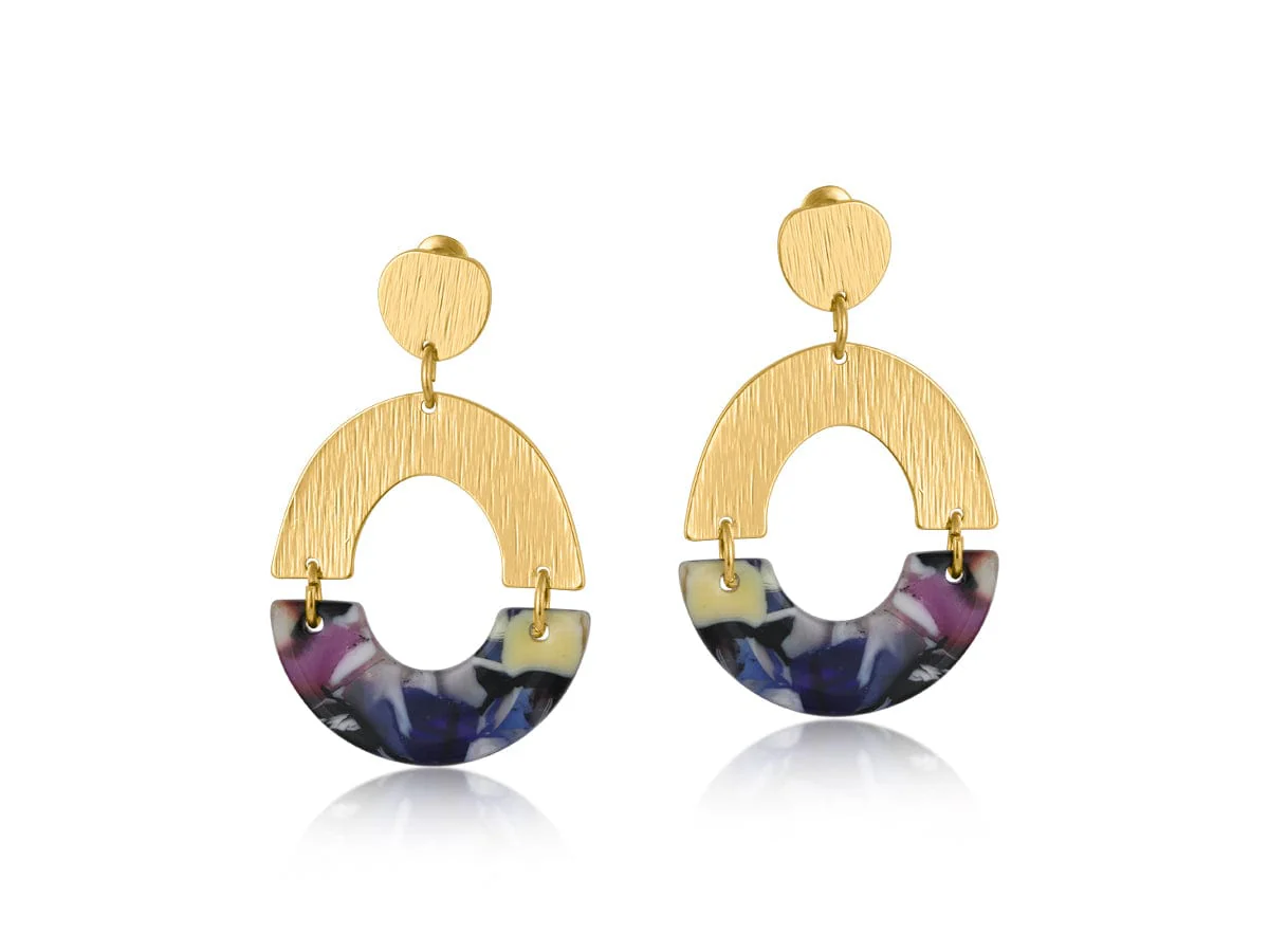 Big Metal London Camille Statement Resin And Gold Metal Earrings, Pinks and Browns Mix