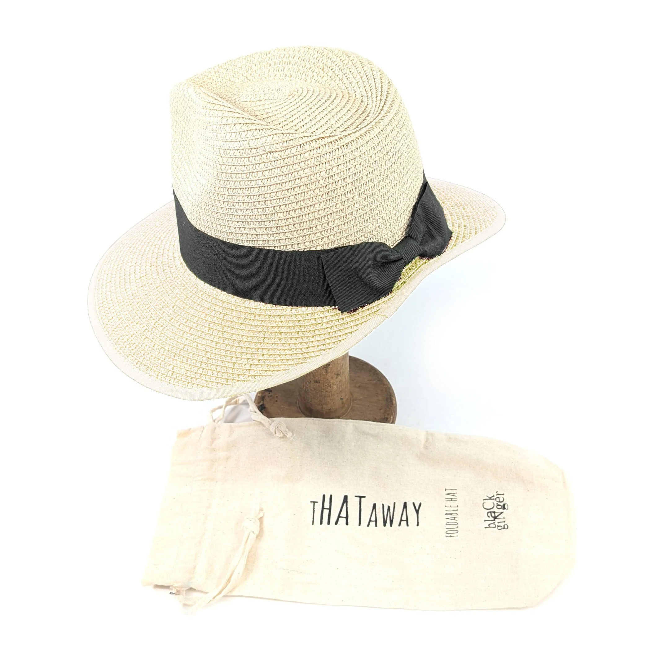 Black Ginger Rollable, Packable Open Back Panama Foldable Hat (57cm) - Natural