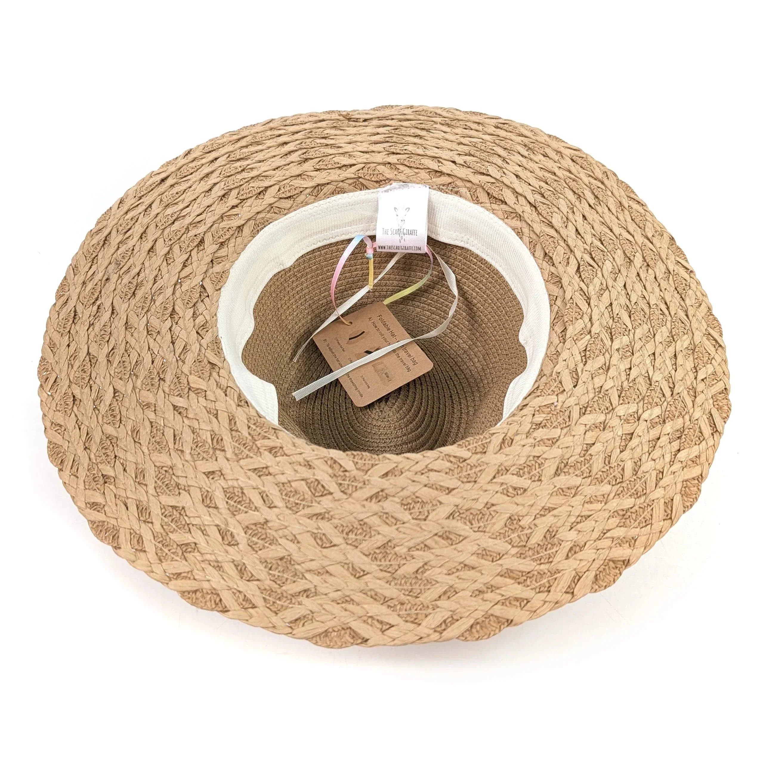 Black Ginger Rollable, Packable Plaited Brim Panama Foldable Hat (57cm) -Dark Natural with a Side Buckle Decoration . - Image 3