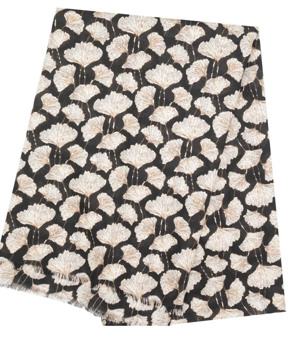 Black Scarf with Golden Ginkgo Design . Light Weight - Image 2