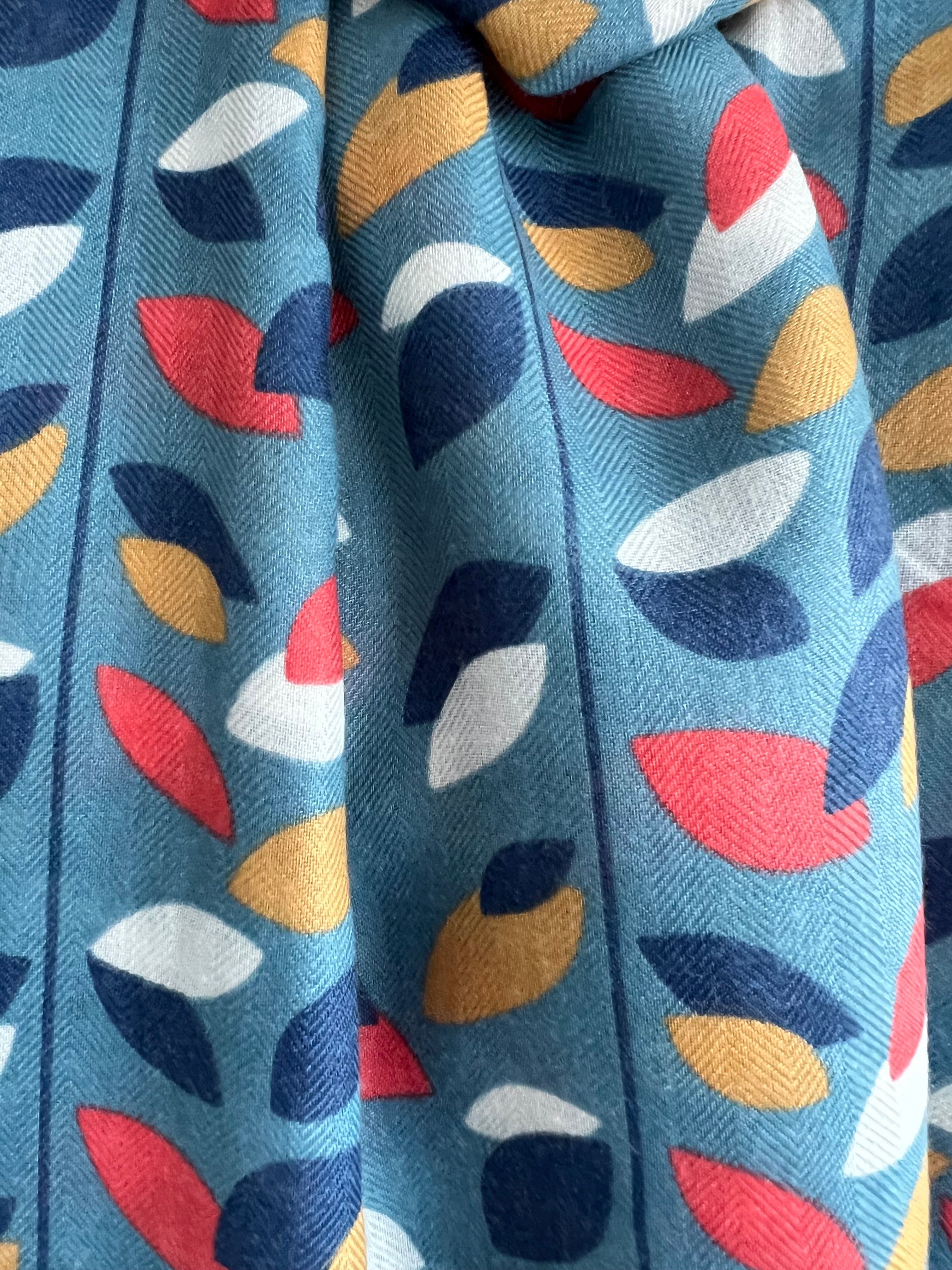 Blue Multi Coloured Leaves Scarf - Image 4