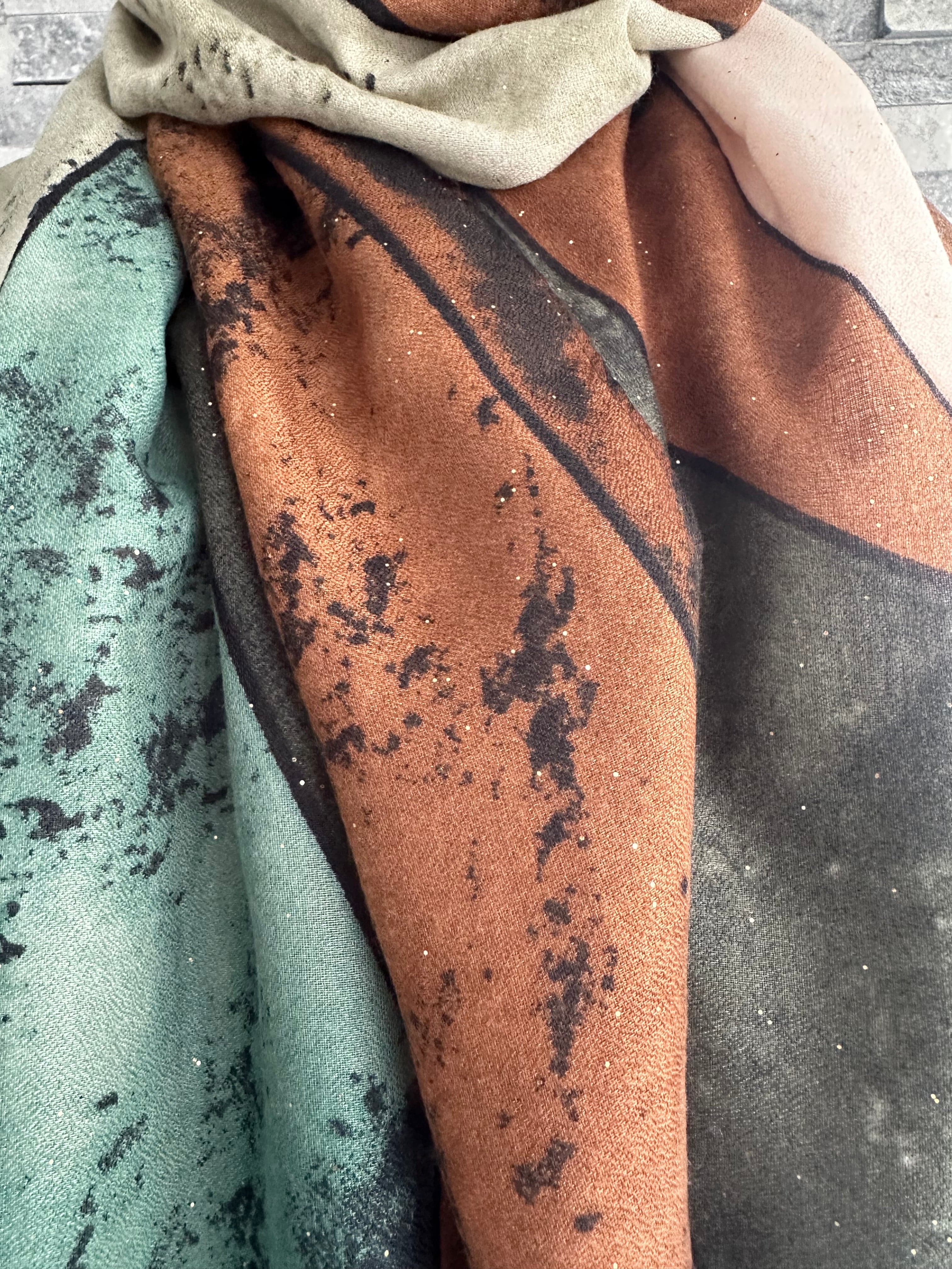 Brown, Green and Black Scarf with Gold Glitter. - Image 3