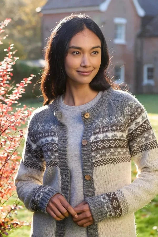 Pachamama Classic Fairisle All Season Cardigan Natural , Hand Knitted , Fair trade. - Image 4