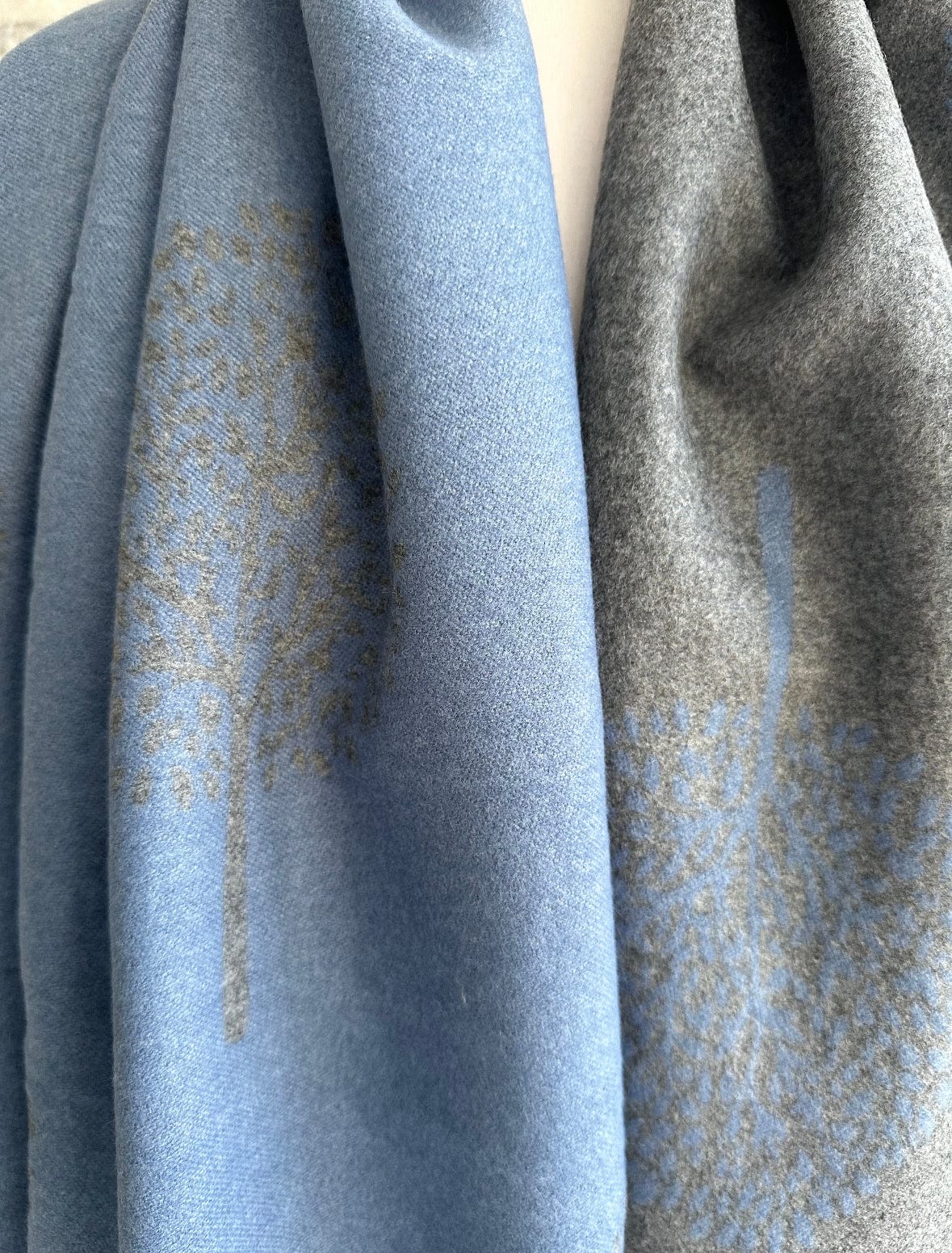 Denim Blue and Grey Reversible Mulberry Tree Scarf , Wrap , Cashmere Blend - Image 3