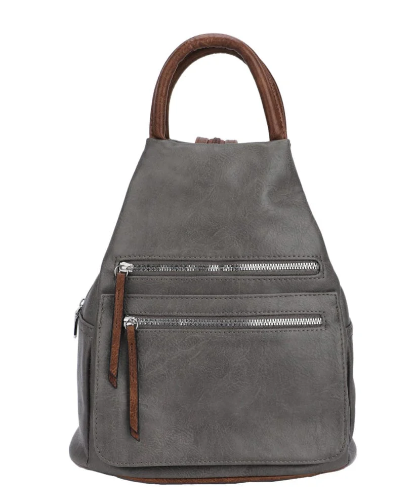Faux Vegan Leather Triangular Backpack/Rucksack with Double Front Pockets, Available in 10 winter colours. - Image 5