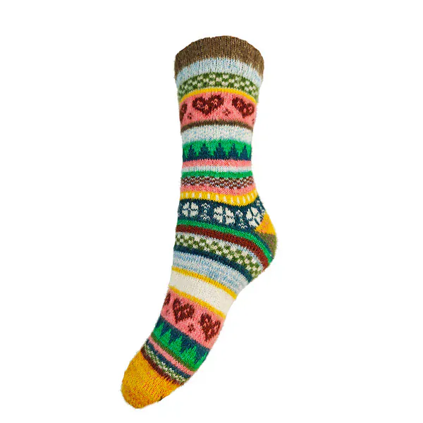 Gemjar Formally Joya, Women's Multi coloured, beige cuff, Scandi patterned socks WS396
