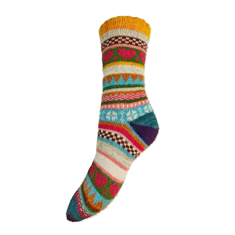 Gemjar Formally Joya, Women's Multi coloured, orange cuff, Scandi patterned socks - Image 2