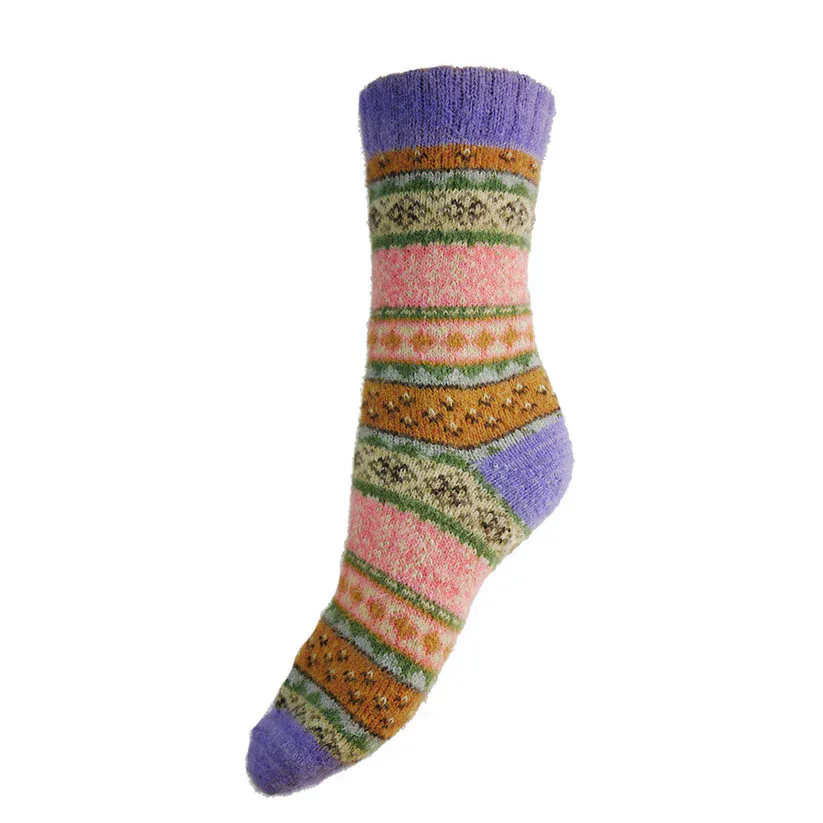 Gemjar Formally Joya, Women's Multi coloured, Pink and purple Scandi patterned soft Wool Blend socks - Image 2
