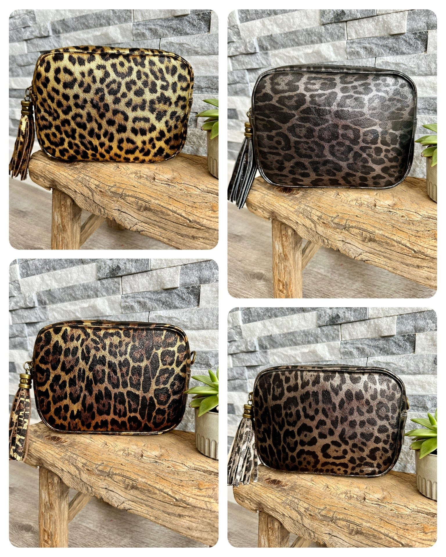 Genuine Italian Leather Animal Print Design Camera Bag , Crossbody.