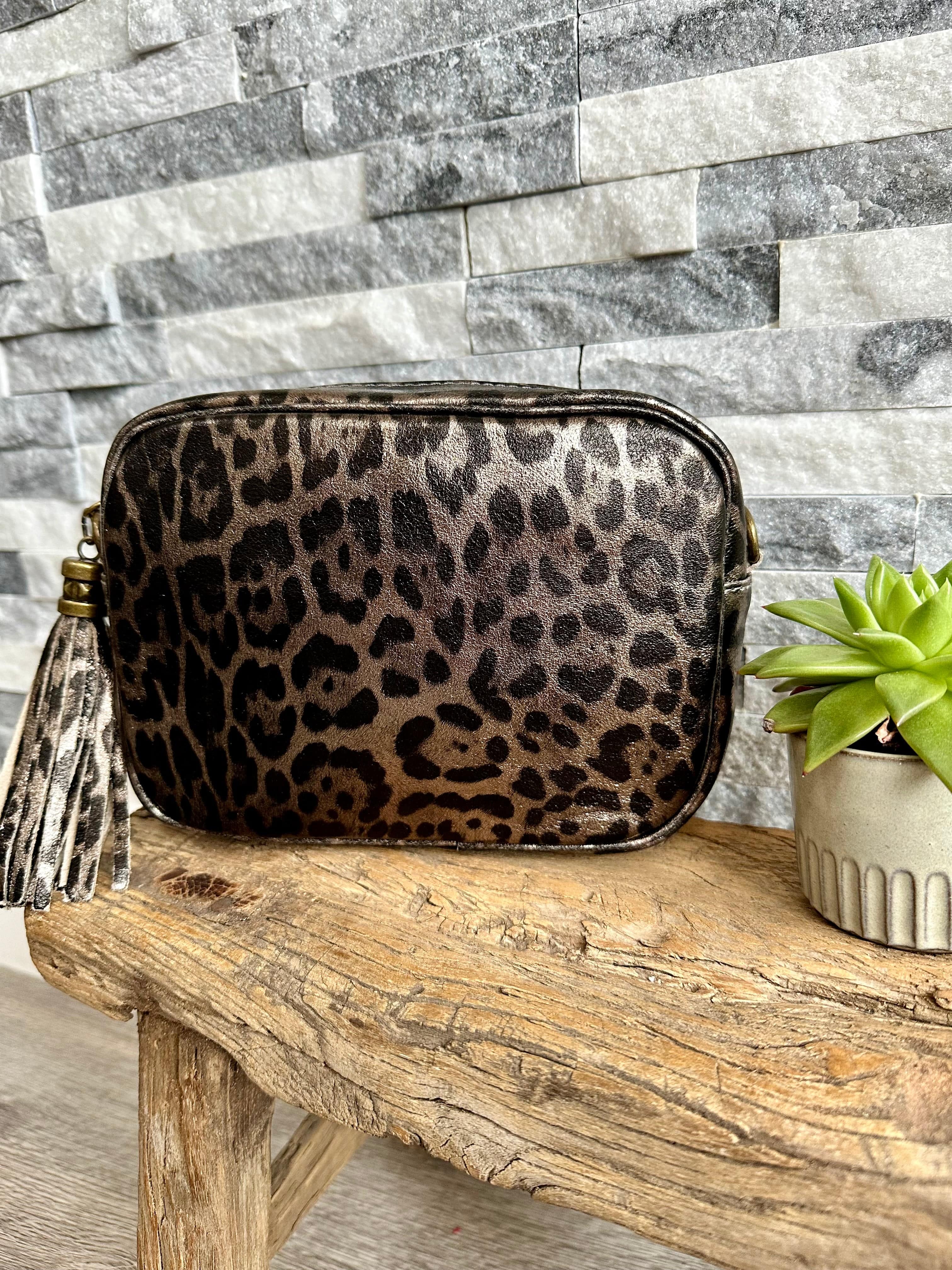 Genuine Italian Leather Animal Print Design Camera Bag , Crossbody. - Image 5