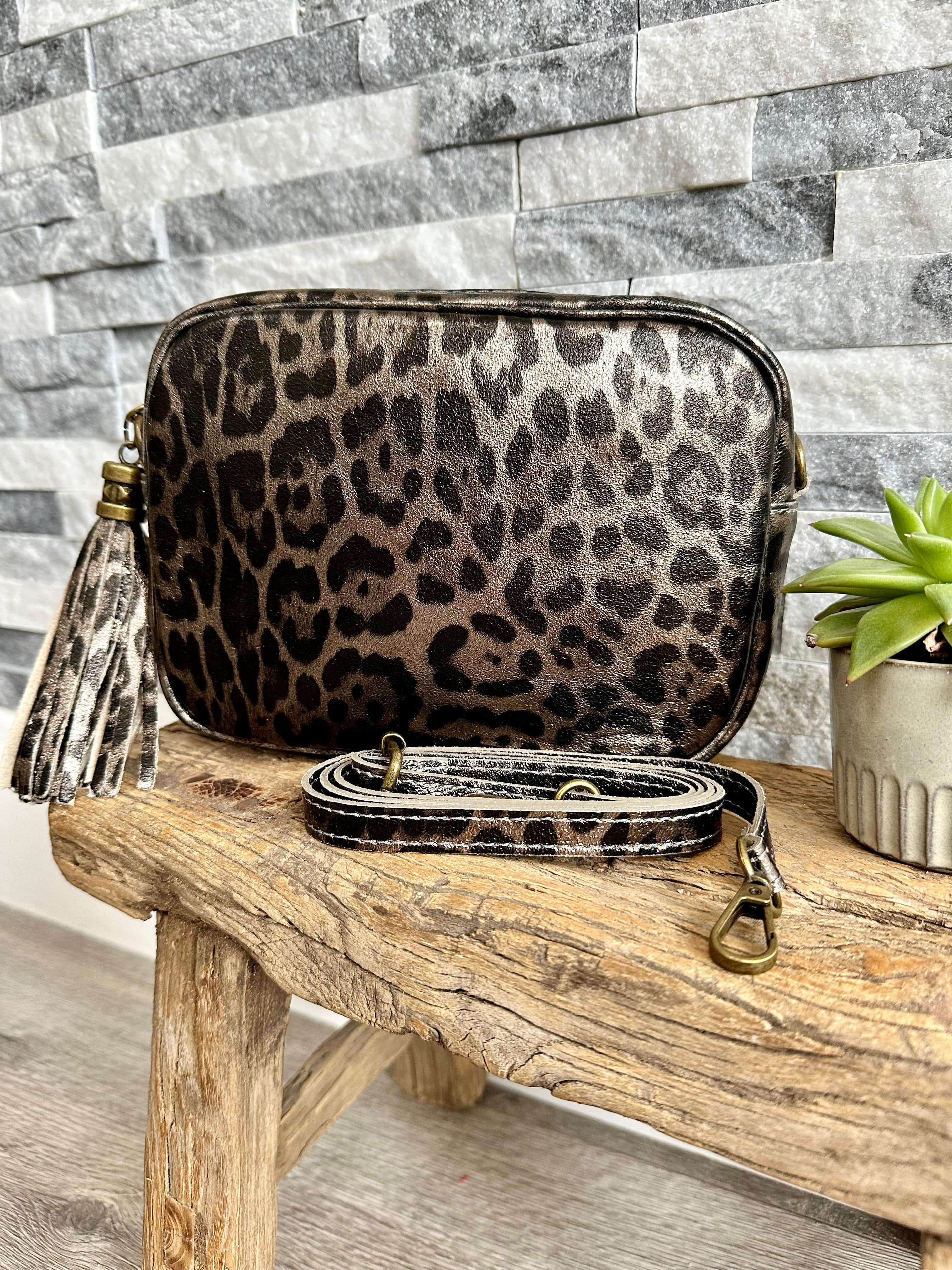 Genuine Italian Leather Animal Print Design Camera Bag , Crossbody. - Image 6