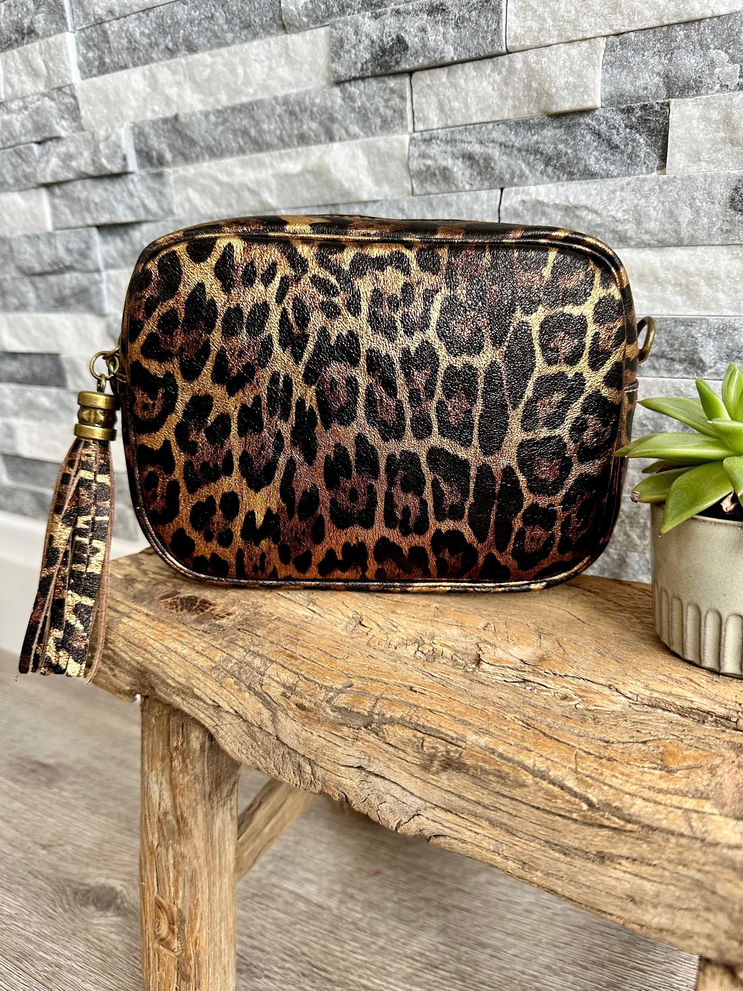 Genuine Italian Leather Animal Print Design Camera Bag , Crossbody. - Image 7