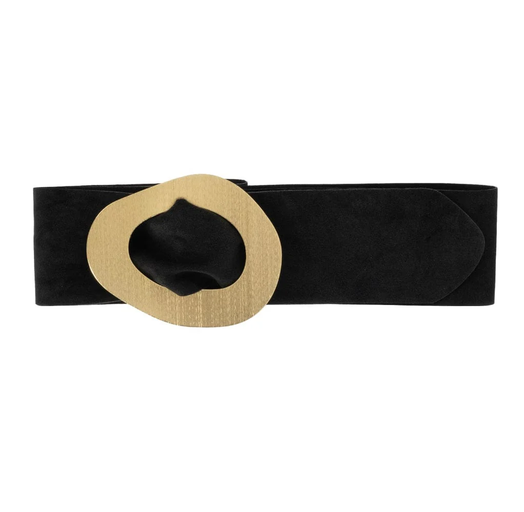 Genuine Italian Suede Leather Wide Belt with Large Brushed Gold Buckle  , Various Colours Available . - Image 16
