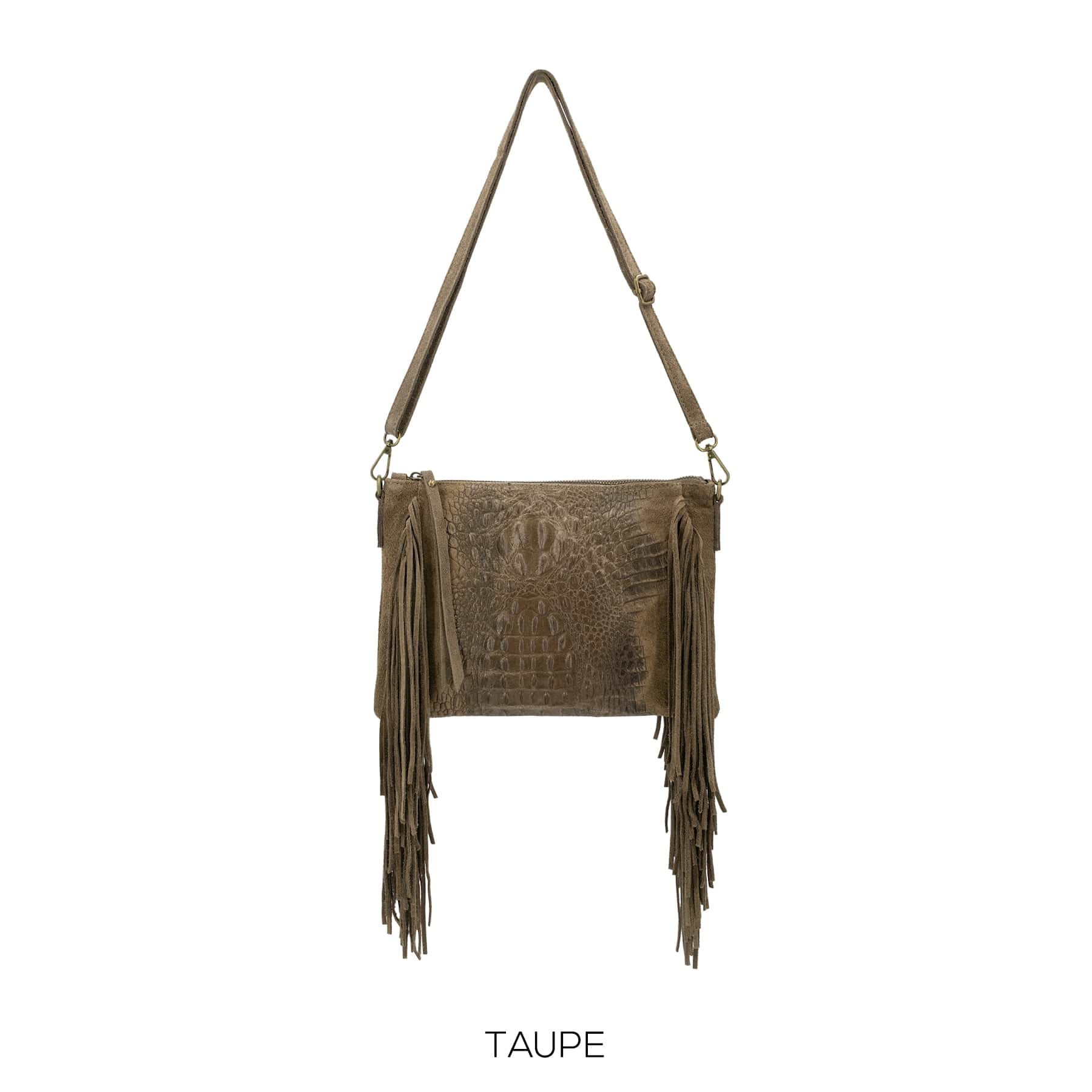 Genuine Suede Leather Shoulder Crossbody Bag with Tassel Fringing . - Image 16