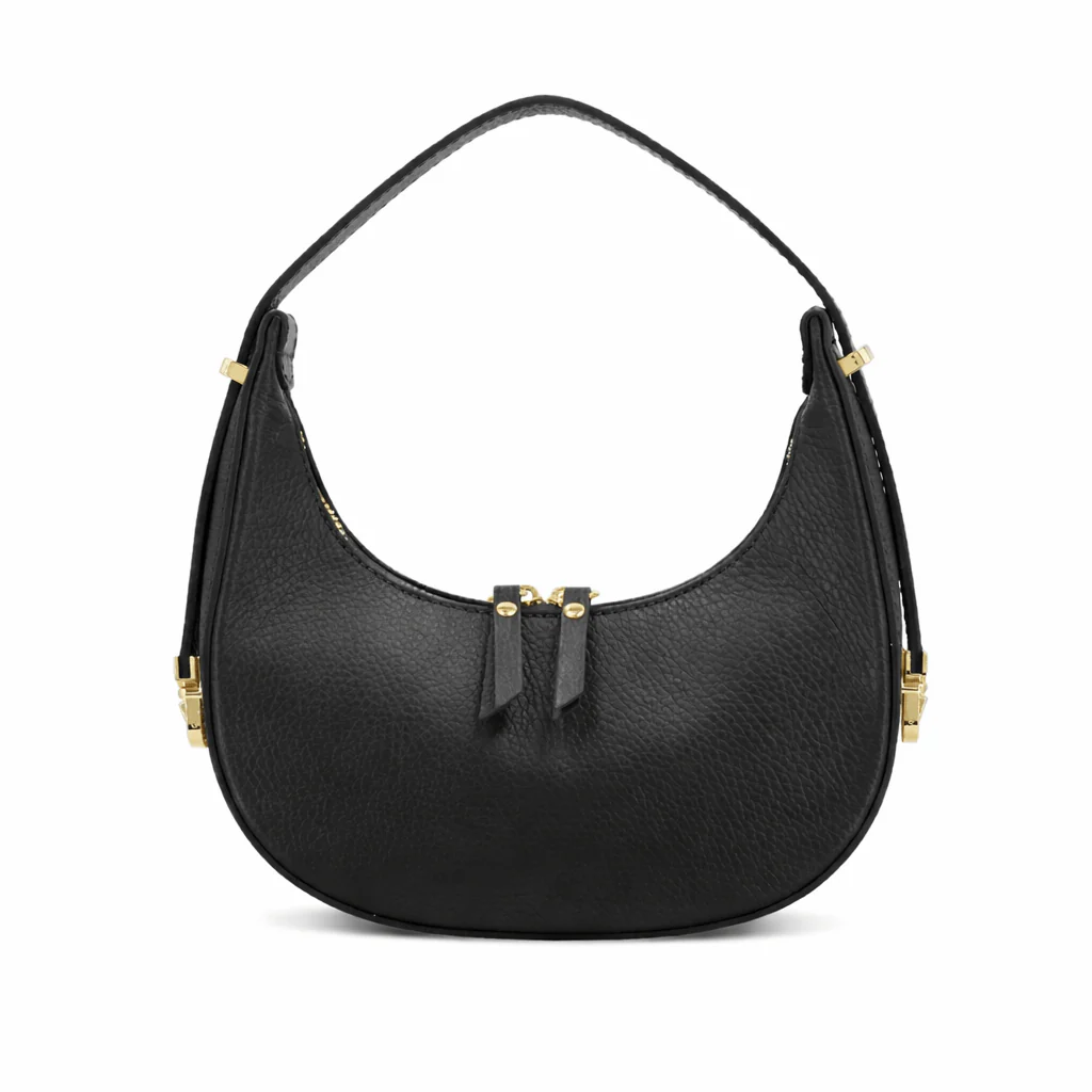 Italian Genuine Leather Crescent Shoulder Bag with Gold Hardware - Image 3