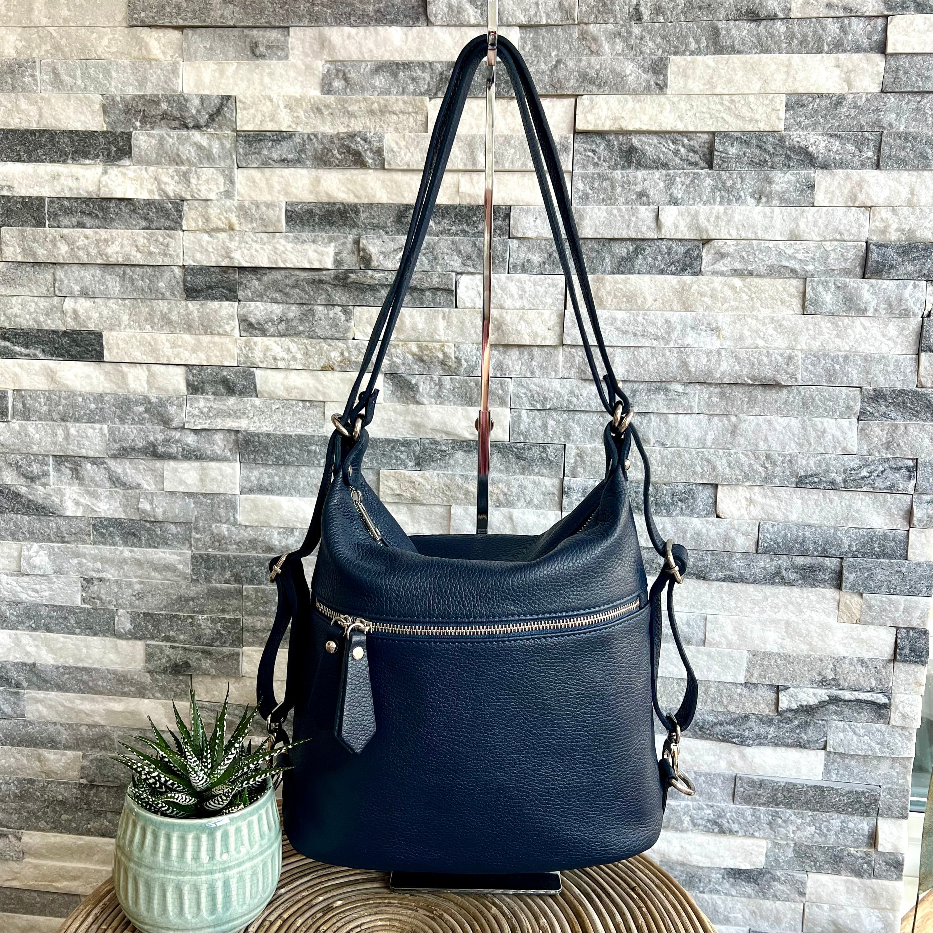 Genuine Italian Leather Convertible Shoulder Bag Handbag / Rucksack / Backpack - Image 4