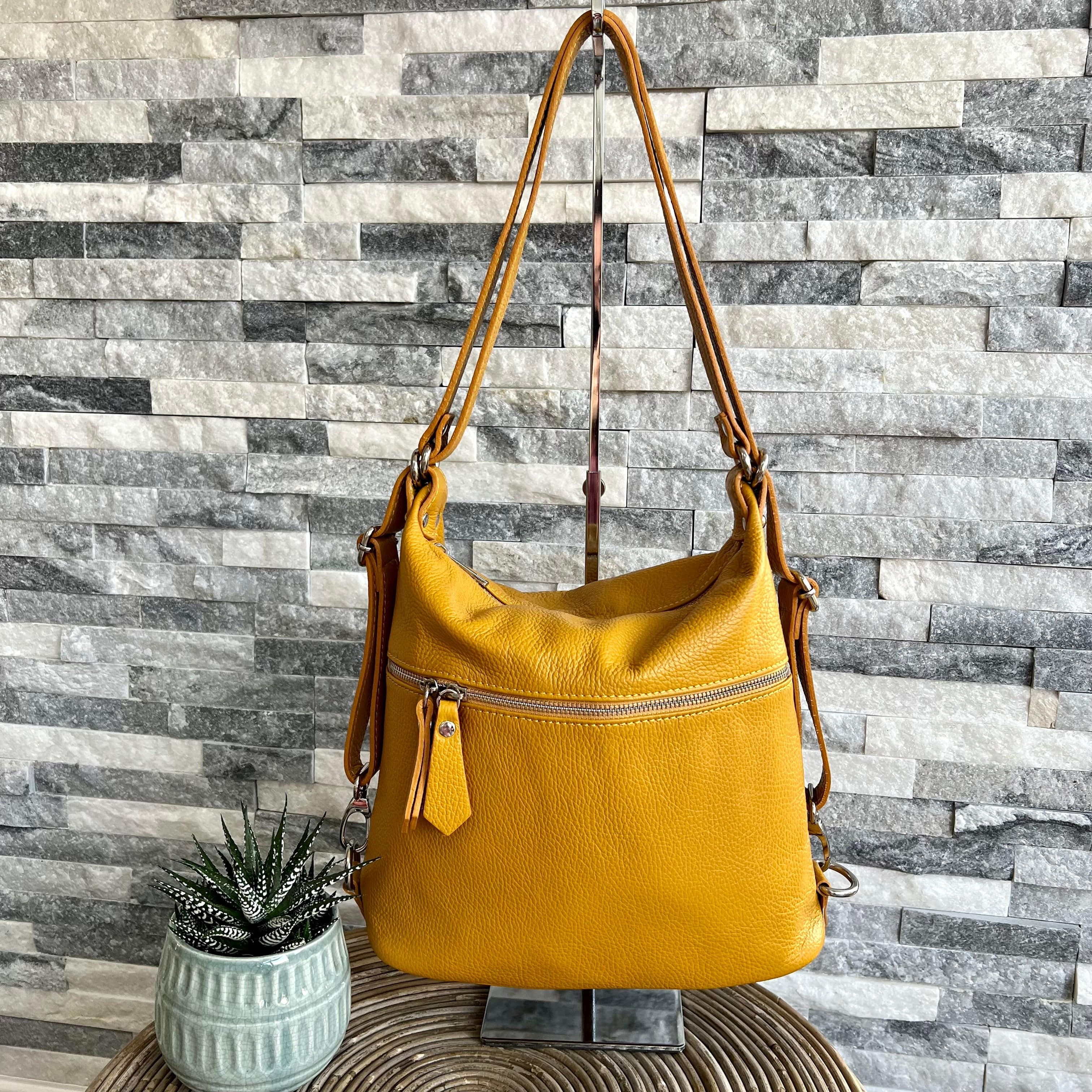 Genuine Italian Leather Convertible Shoulder Bag Handbag / Rucksack / Backpack - Image 8