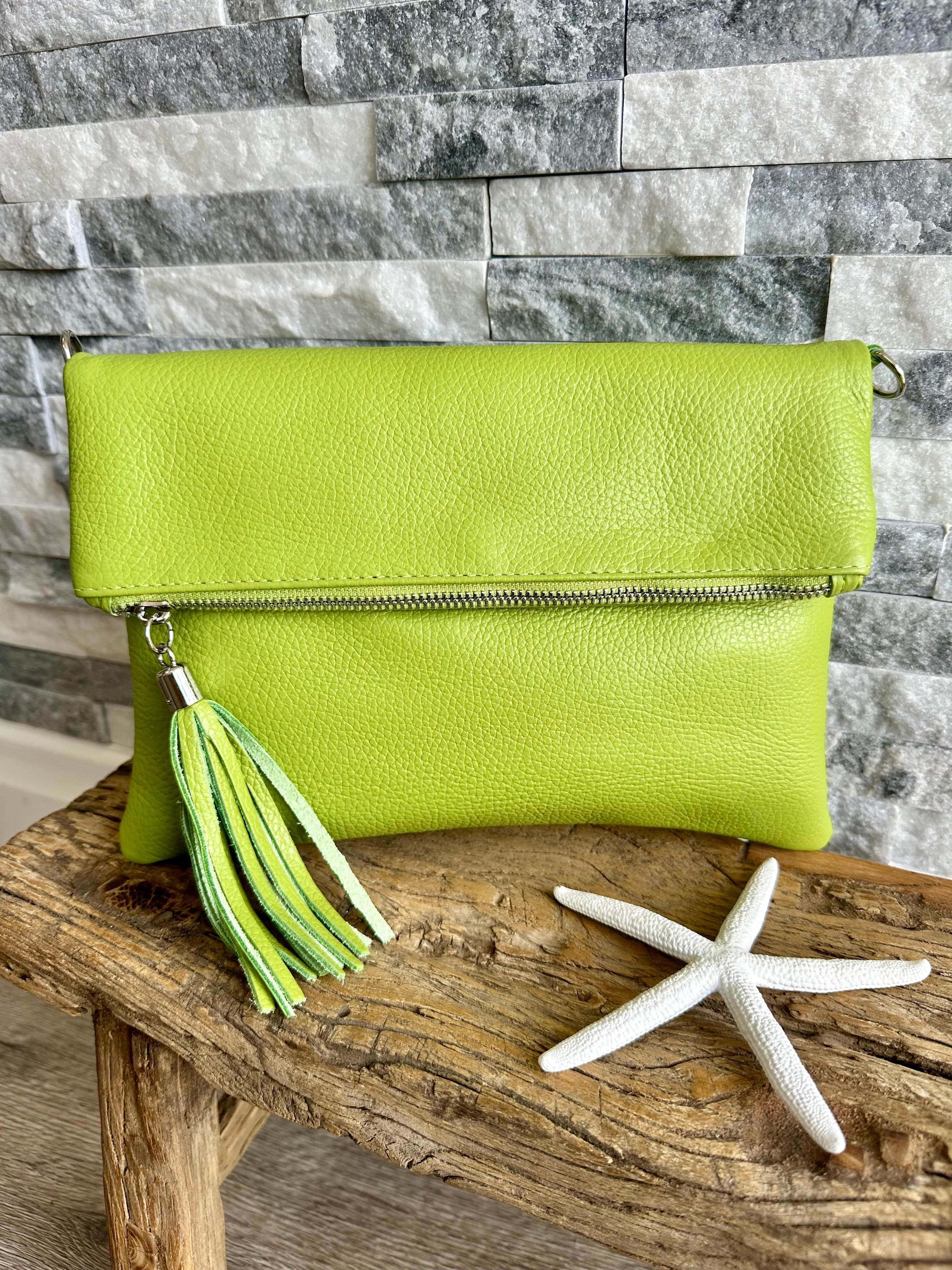 Italian Leather Fold Over Clutch Bag with Tassel, Available in 17 Colours . - Image 32