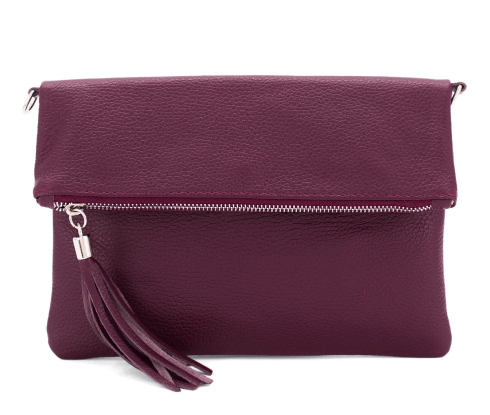 Italian Leather Fold Over Clutch Bag with Tassel, Available in 17 Colours . - Image 36