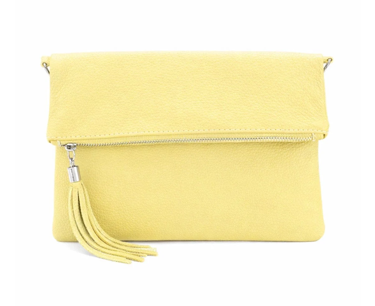 Italian Leather Fold Over Clutch Bag with Tassel, Available in 17 Colours . - Image 47