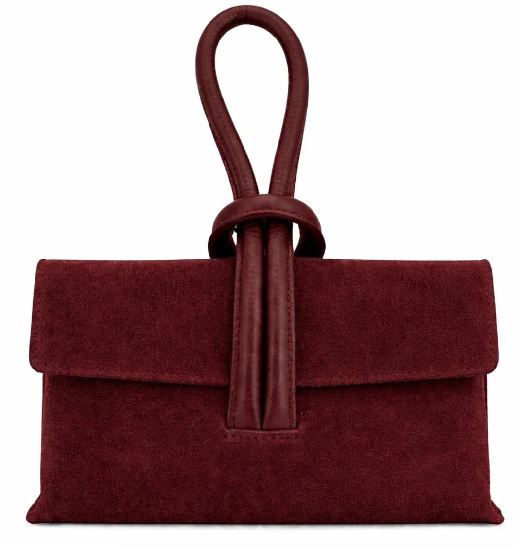 Italian Suede Leather Clutch Bag, Evening Bag with Loop Handle. - Image 7