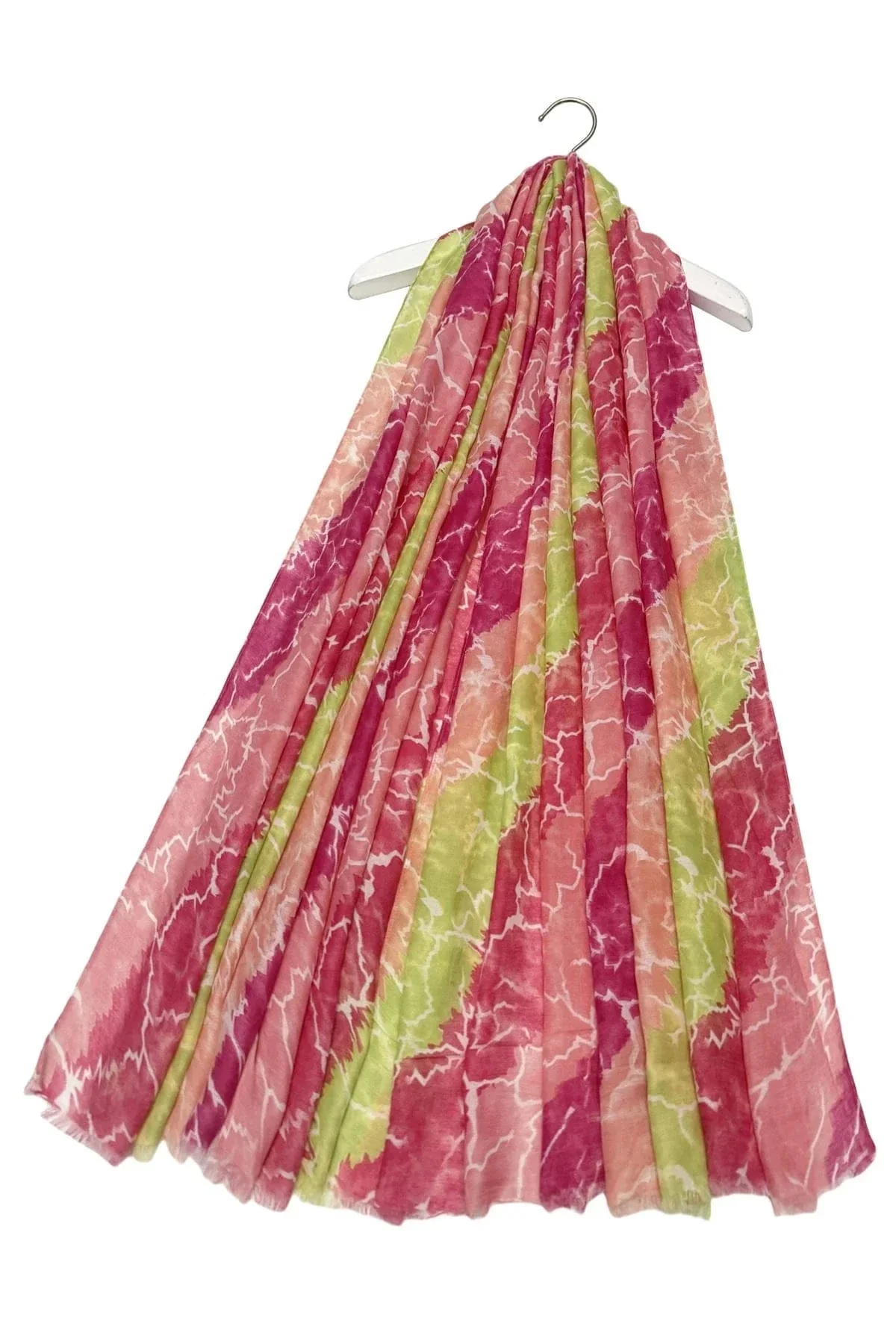 Ladies Abstract Summer Stripes Light Weight Scarf, Coral, Lime and Red