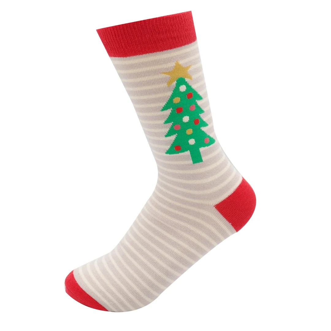 Ladies Christmas Tree Design Miss Sparrow Bamboo Socks - Pale Grey - Image 3