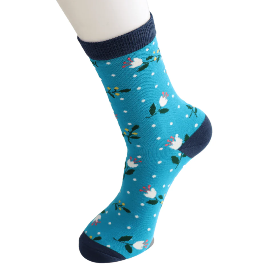 Ladies Miss Sparrow Bamboo Socks Buds & Berries Design Bright Blue - Image 2