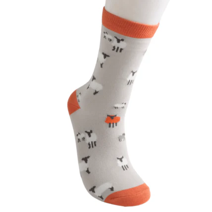 Ladies Miss Sparrow Bamboo Socks Sheep Family Design Pale Grey - Image 2