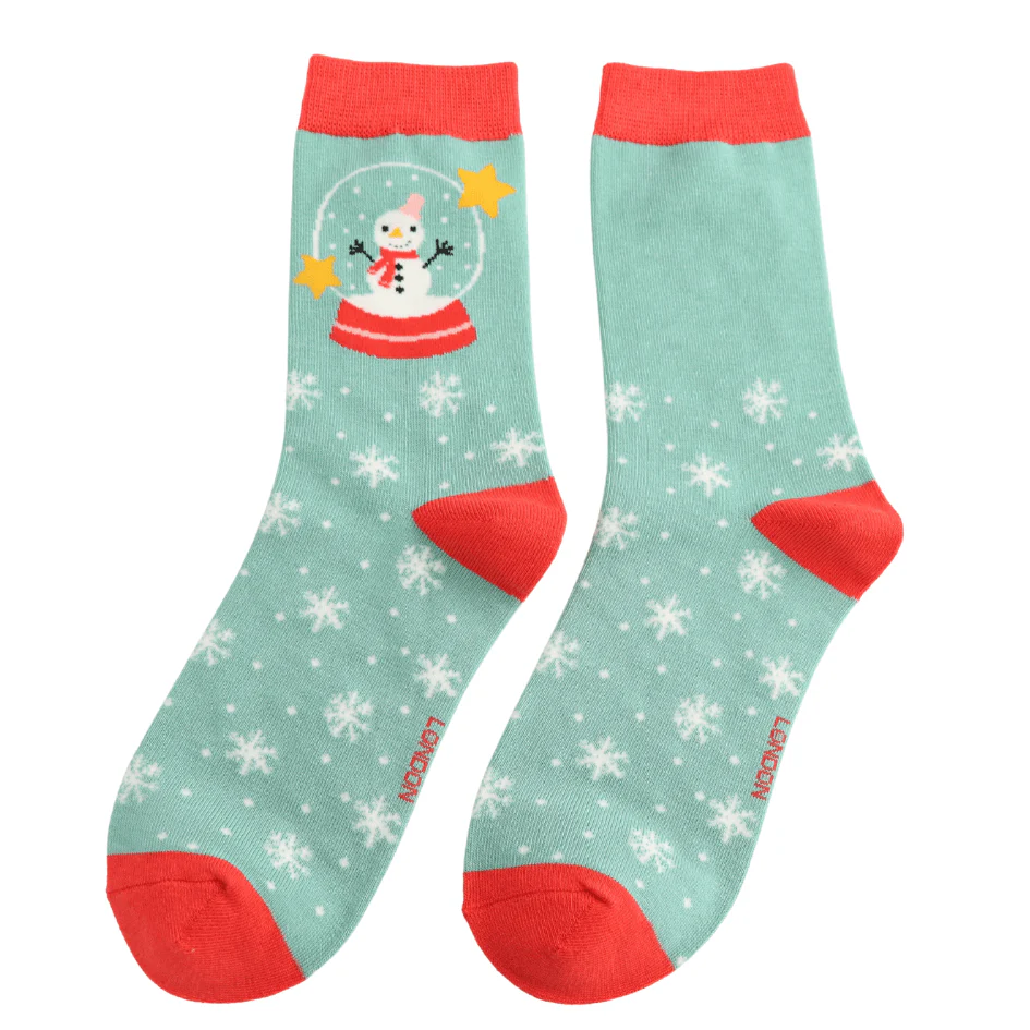 Ladies Miss Sparrow Bamboo Socks Snow Globes Design Pale Green - Image 3