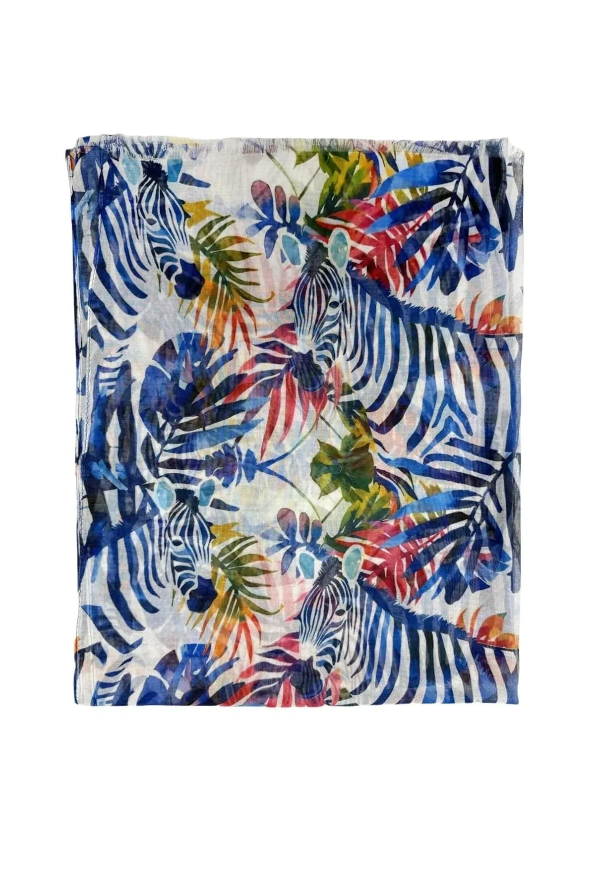Ladies Safari Zebra Print Light Weight Scarf, Red, Blue and Yellow. - Image 3