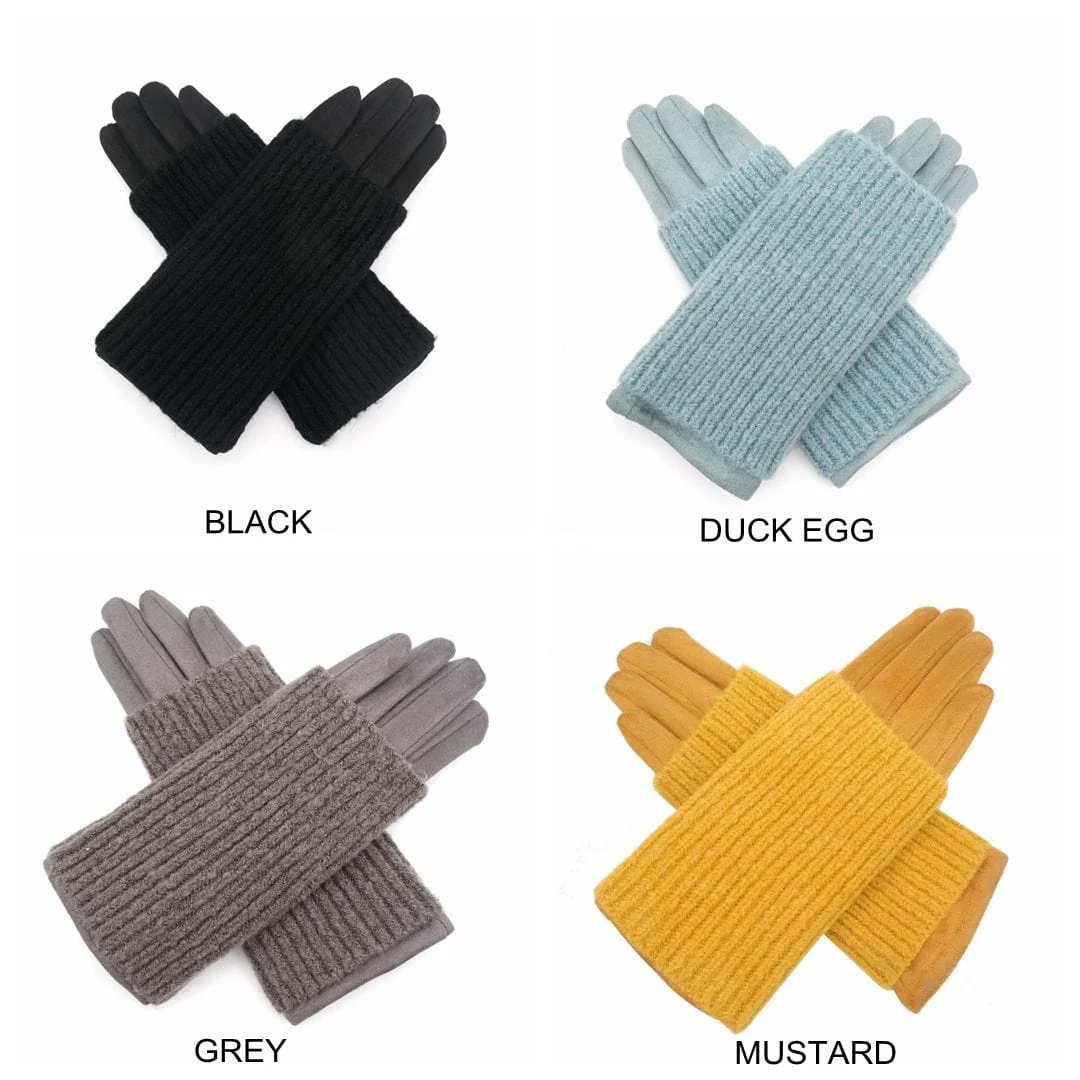 Ladies Velour Gloves with Removable Knitted Cuff - Image 3
