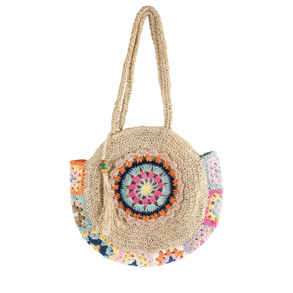 Large Circle Multicolour Crochet Shoulder Beach Bag - Image 5