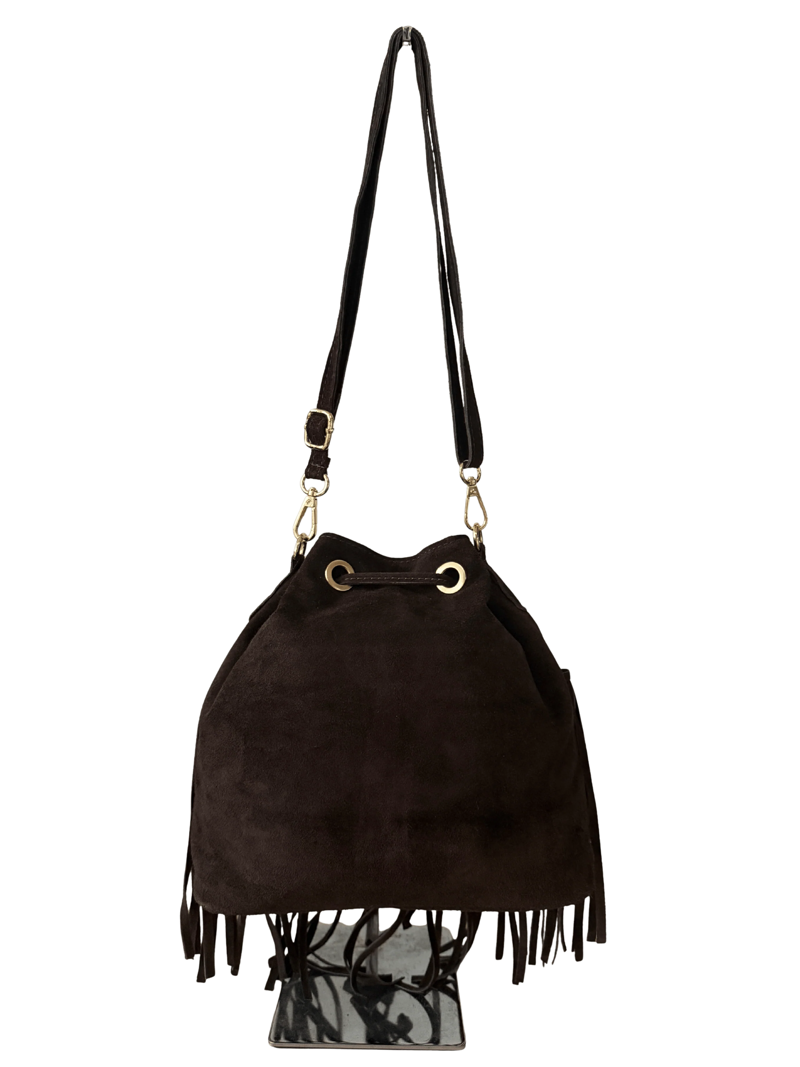 Leather suede fringed tassel bucket bag / handbag - Image 11