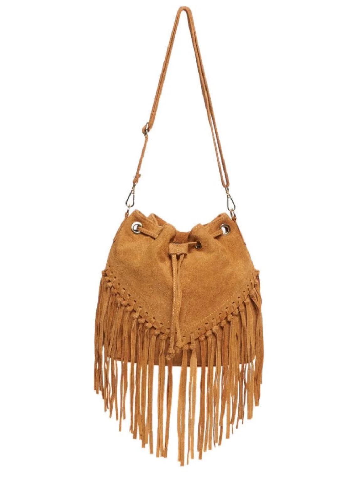 Leather suede fringed tassel bucket bag / handbag - Image 6