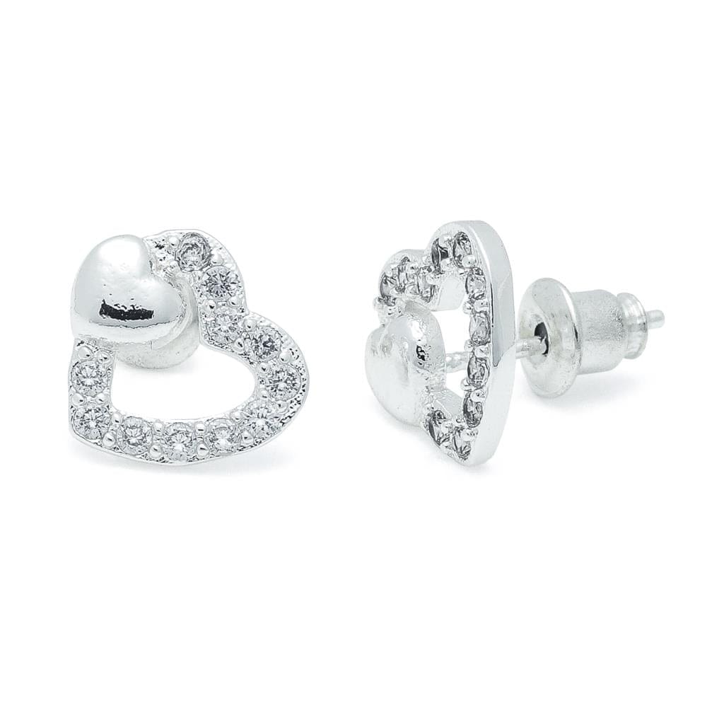 Life Charms 2 Hearts CZ silver studs - Image 2