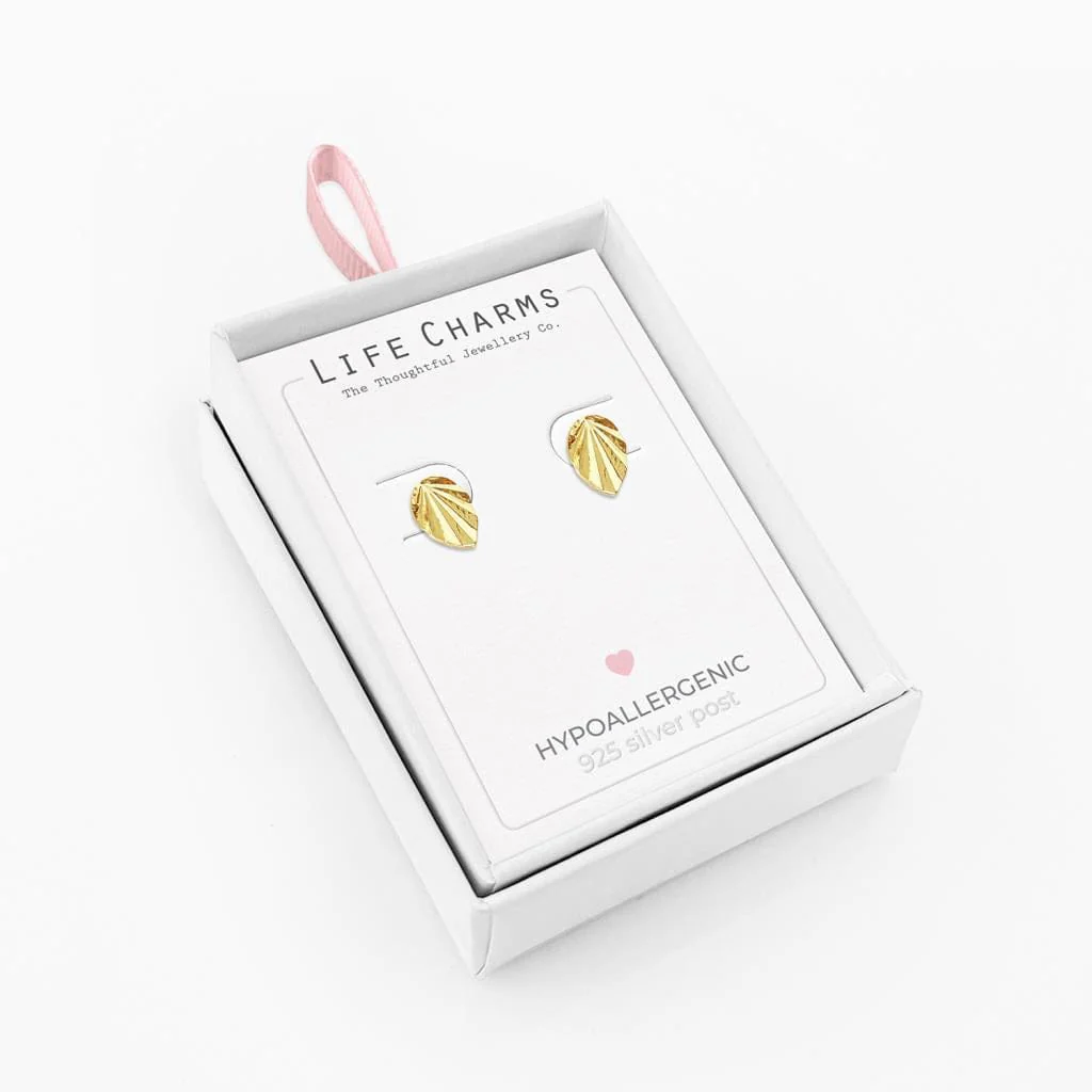 Life Charms Tropical leaf gold stud earrings - Image 2