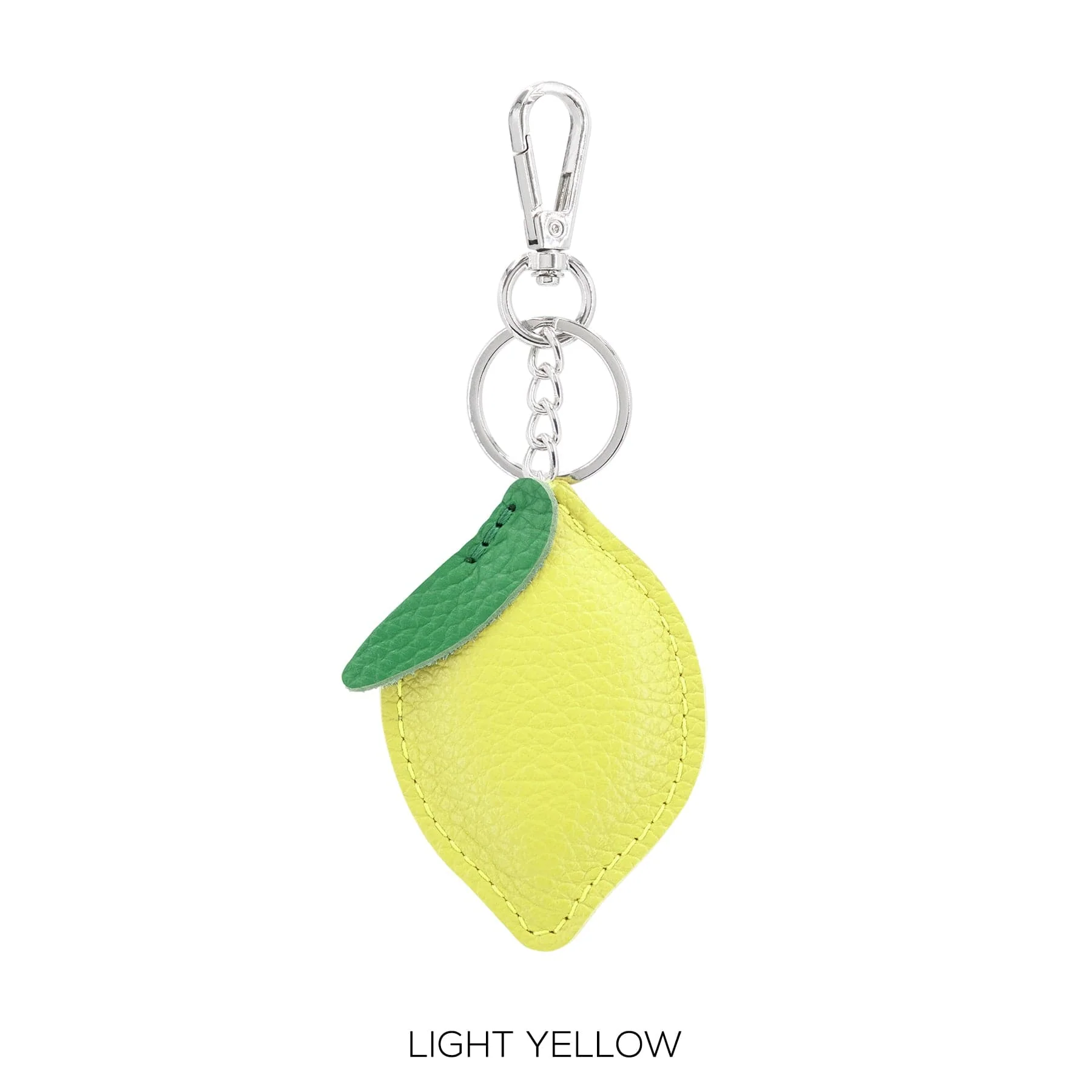 Light Yellow Leather Lemon Keyring – Fruit Bag Charm with Silver Clip - Image 2