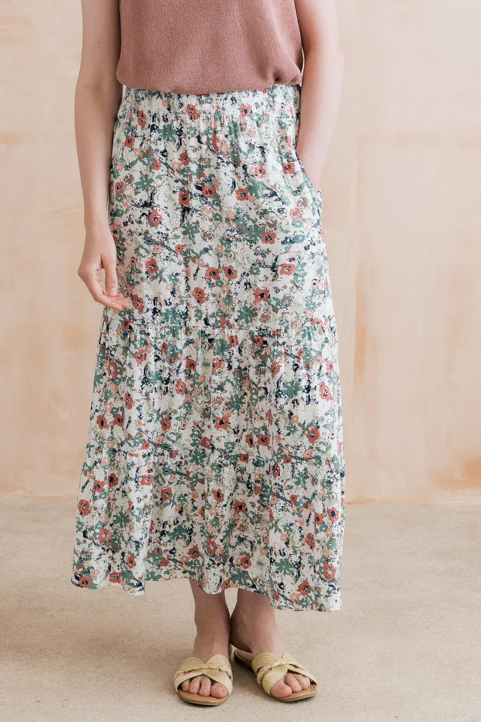 Lily and Me Evie Printed Midi Skirt Ecru - Image 3