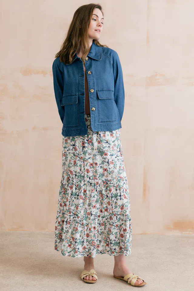 Lily and Me Evie Printed Midi Skirt Ecru - Image 5