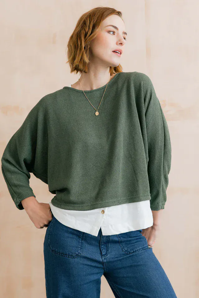 Lily and Me Penny Batwing Crossover Jumper Laurel Green - Image 4