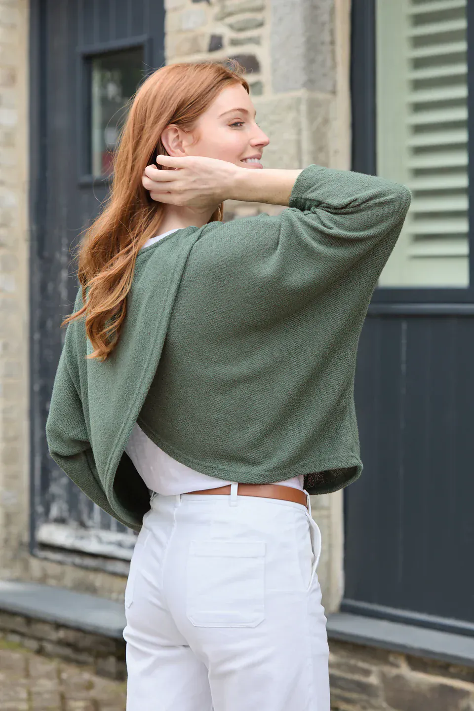 Lily and Me Penny Batwing Crossover Jumper Laurel Green - Image 5