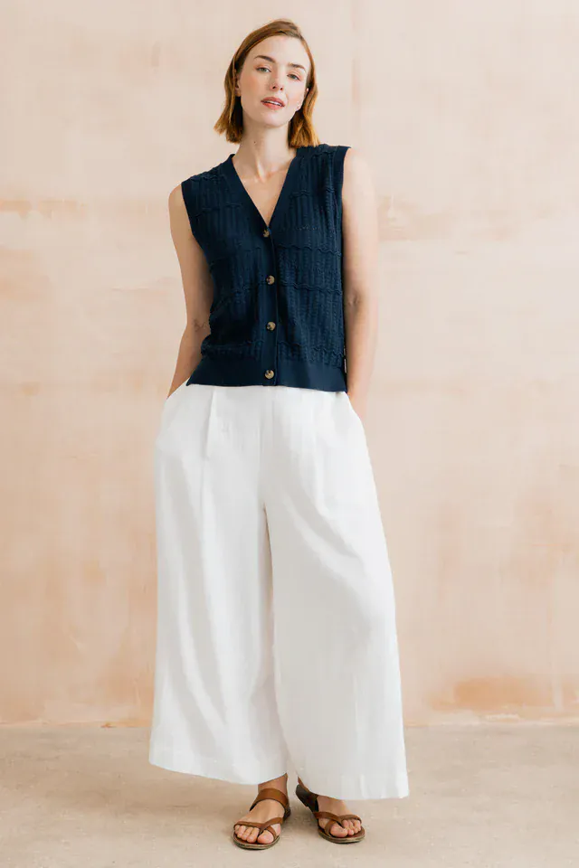 Lily and Me Sophie Pointelle Knit Sleeveless Waistcoat Navy - Image 4