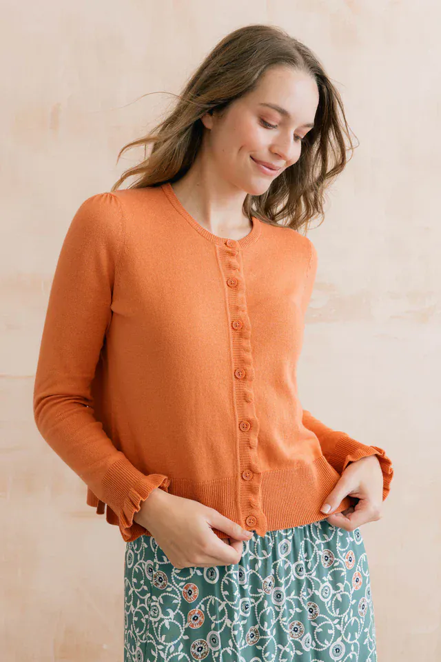 Lily & Me Lauren Ruffle Outfitter Cardigan Soft Orange - Image 7