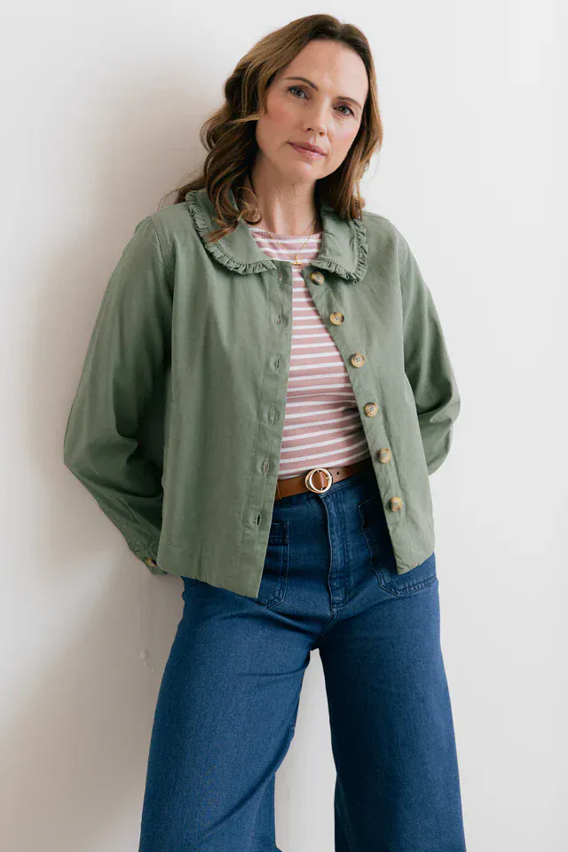 Lily & Me Rebecca Ruffle Collar Jacket Laurel Green - Image 3
