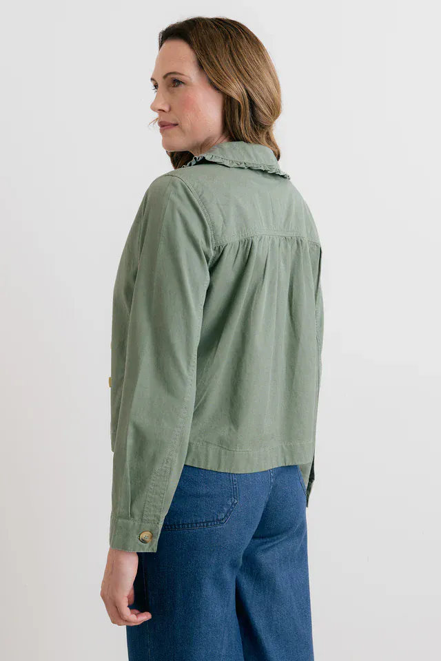 Lily & Me Rebecca Ruffle Collar Jacket Laurel Green - Image 6