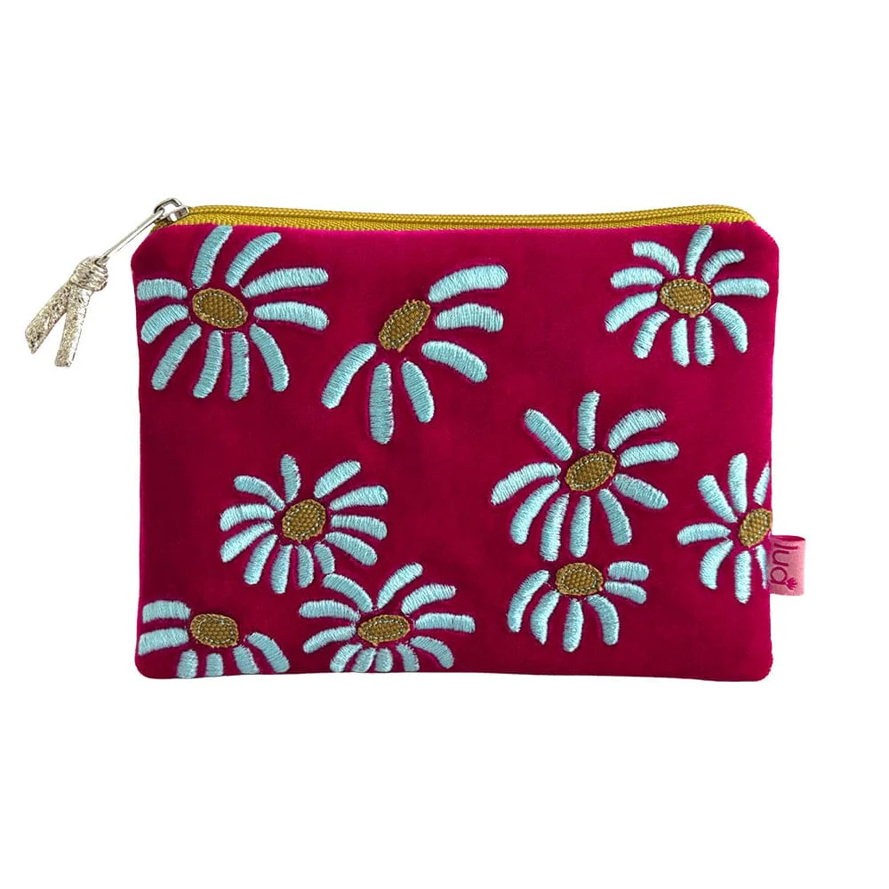 Lua Daisy Embroidered Velvet Zip Purse Pouch – Multiple Colours - Image 4