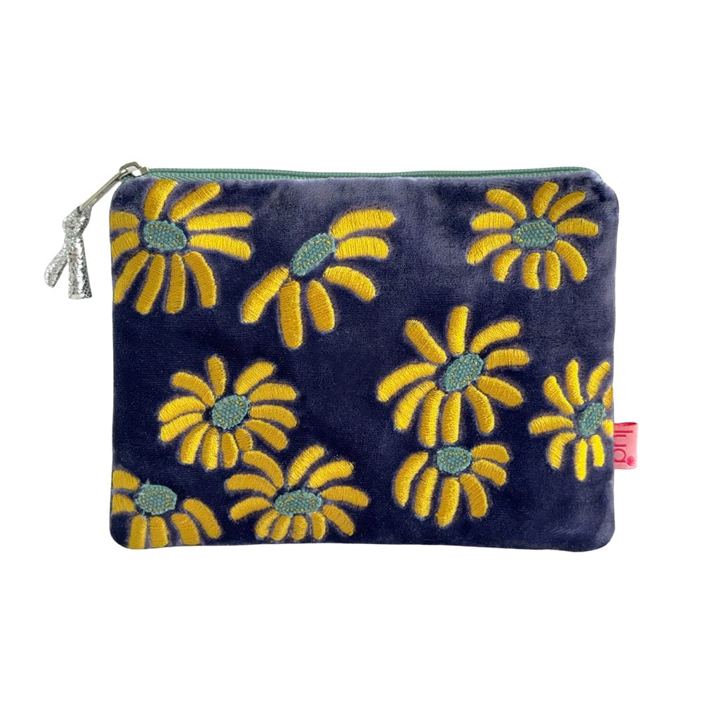 Lua Daisy Embroidered Velvet Zip Purse Pouch – Multiple Colours - Image 5