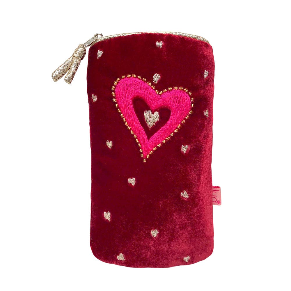 Lua Red Velvet Embroidered Hearts Glasses Purse - Image 2
